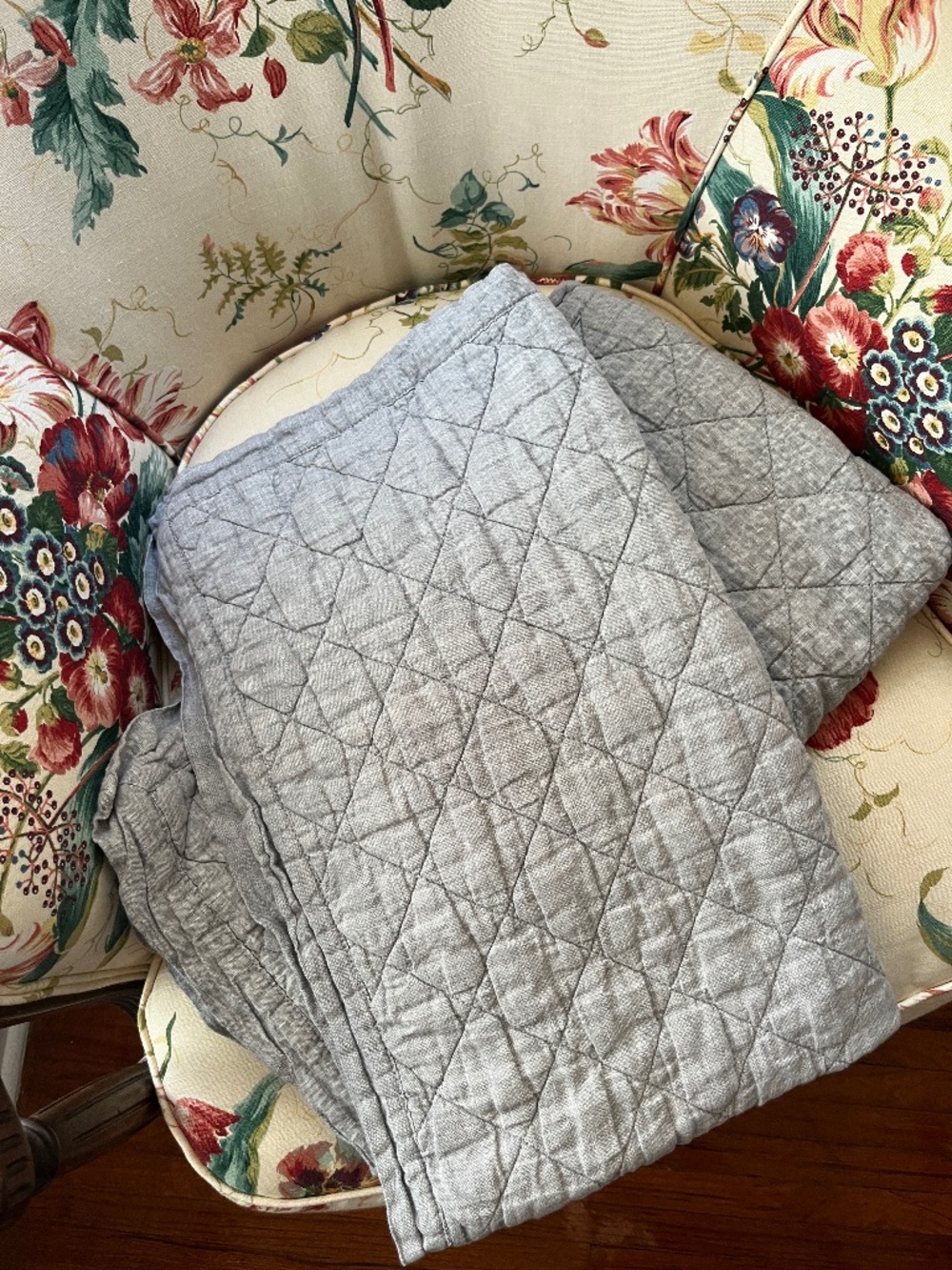 Pottery Barn Belgian Flax Linen Diamond Quilted King Shams Gray - Set of 2